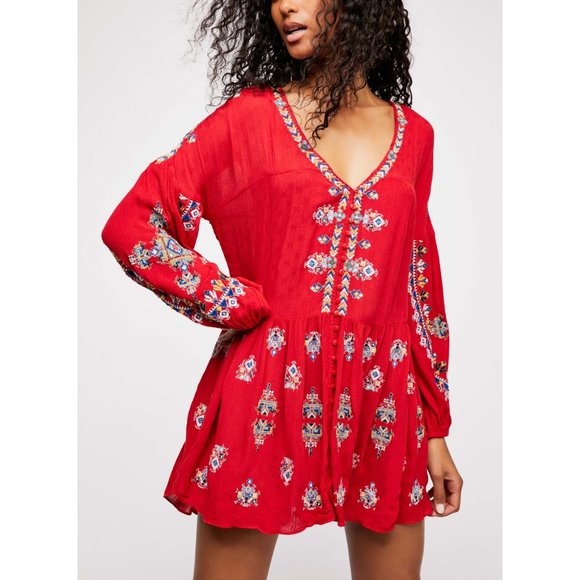 Free People Tops - NWT Free People Arianna Embroidered Tunic / Red